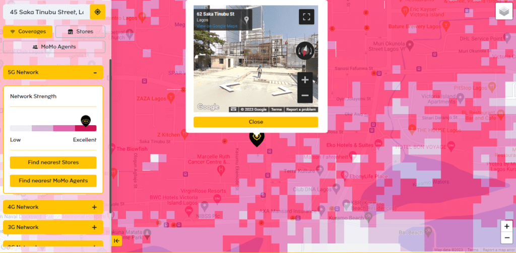 Coverage Locator Application showing various coverages in an area